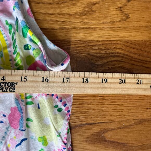 Crown & Ivy Lime Green & Pink Floral Ruffled Top Sleveless Small V-Neck‎ Cottage - Picture 3 of 5